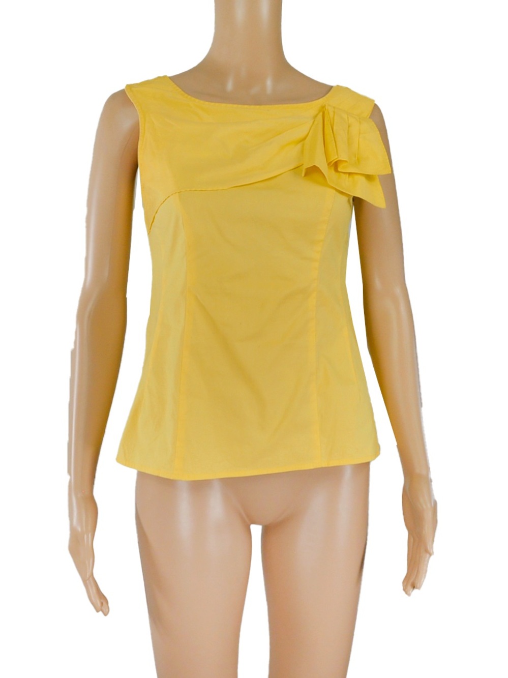Vintage Nanette Lepore Yellow Blouse Sleeveless Asymmetric Ruffle Bow Top